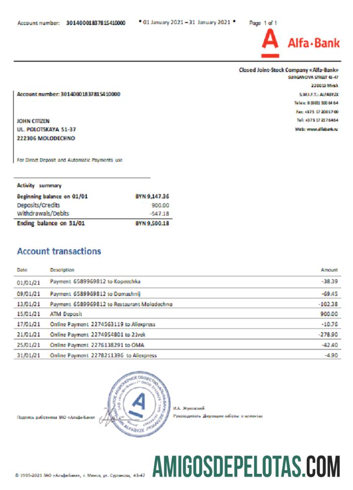 Belarus Alfa Bank examplo